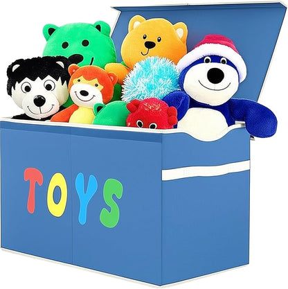 Toy Box Chest, Collapsible Sturdy Storage Bins with Lids, Extra Large Kids Toy Storage Organizer Boxes Bins Baskets for Kids, Boys, Girls, Nursery Room, Playroom, Closet (Classical Blue)