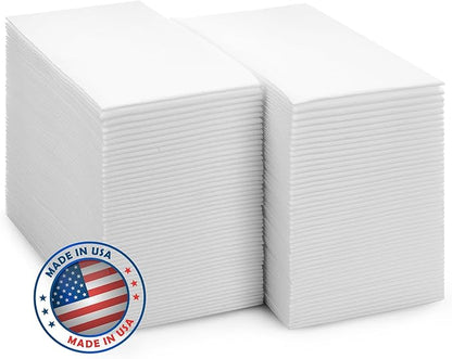 300-Pack BloominGoods Disposable Bathroom Napkins | Single-Use Classic Lite Linen-Feel Guest Towels, Made in USA | Cloth-Like Hand Towels, White, 12" x 17"