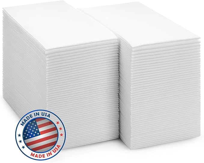 2400-Pack BloominGoods Disposable Bathroom Napkins | 12" x 17" Single-Use Classic Lite Linen-Feel Guest Towels, Made in USA | Cloth-Like Hand Towels, White