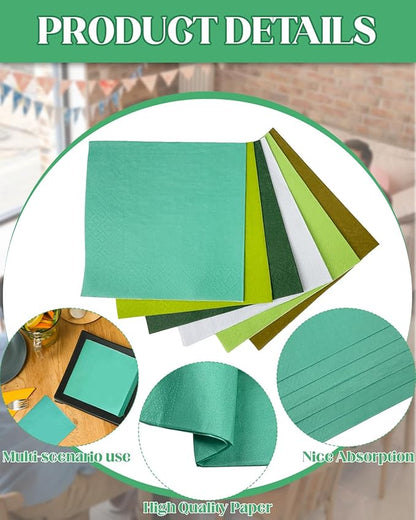 Green Cocktail Napkins 6 colors 5 * 5inch disposable Beverage Napkin paper for Cocktail, Wedding, Dinner，Brithday Party Dessert Wine Paper Napkins（ 120 Count）