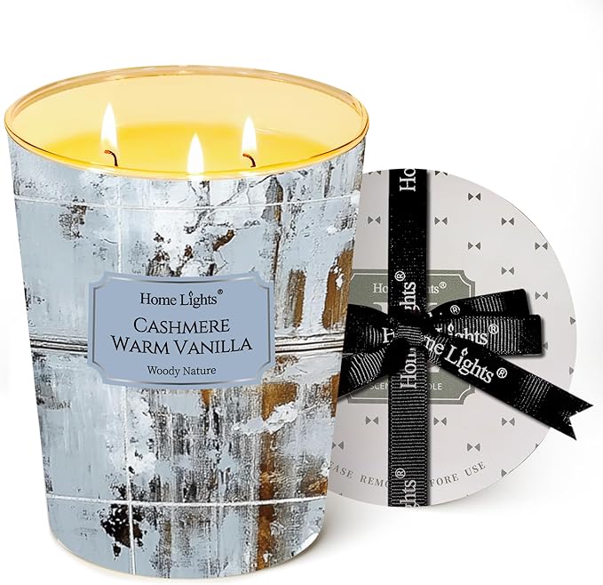 HomeLights Scented Candles for Women & Men, 34oz Candle Jars Aromatherapy 3-Wick Candle, Ideal for Industrial Chic Home Decor and Gifts, Cashmere Warm Vanilla