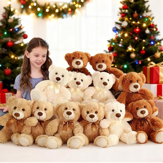 MaoGoLan 12 Pack Teddy Bears in Bulk, 14inch Small Stuffed Animals Teddy Bears for Baby Shower Wholesale Plushies for Themed Birthday Wedding Party Favors - 3 Colors