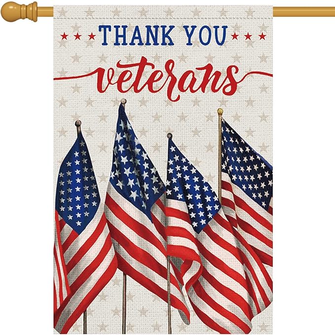 Louise Maelys Thank You Veterans Garden Flag Patriotic Veterans Day 28x40 Inch Double Sided Stars and Stripes Large Burlap Memorial Yard Flag Outside Outdoor House Decor