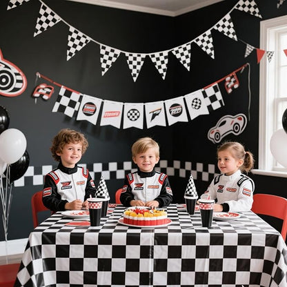 Kesfey 3 Packs Black and White Checkered Tablecloths 54 x 108 Inches Disposable Plastic Checkered Flag Racing Table Cover Waterproof Rectangle Race Car Table Cloth for Picnic Party Retro Celebration