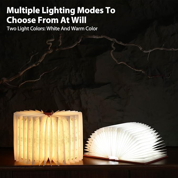 Magic Truth Book Light - Rechargeable LED Book Lamp for Home Decor, Ideal Christmas & Bookworm Gifts with Gold Foil Embossed Cover, Warm White Light for Entertainment & Relaxation (Red)