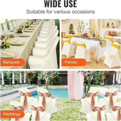 VEVOR Stretch Spandex Folding Chair Covers, Universal Fitted Chair Cover, Removable Washable Protective Slipcovers, for Wedding, Holiday, Banquet, Party, Celebration, Dining (50PCS Ivory White)