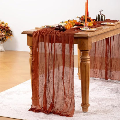 Terracotta Cheesecloth Table Runner Burnt Orange 12 Pack Christmas Table Runners 120 Inches Rust Cheese Cloth Table Decor for Xmas Holiday Season Parties Wedding Bridal Baby Shower Party