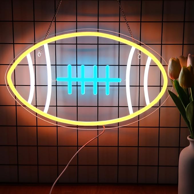 Football Neon Sign For Home Décor,Bedroom Decor,Led Sign,Room Neon Sign,Gym Decor,Sports Neon Sign,Men Women Wall Décor Gift Size 16''