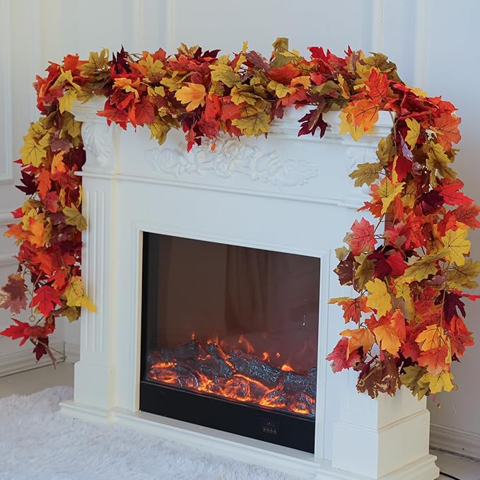 6PCS Fall Maple Leaves Garland, Party Joy 5.6Ft Artificial Maple Leaf Autumn Garland Hanging Fall Vines Table Decorations Front Door Fall Decor Thanksgiving Decorations Decor Outside Indoor Decor