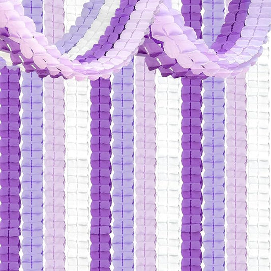 12Pcs Purple Party Decorations, Hanging Purple and White Lavender Paper Streamers Garland for Women Girls Birthday Baby Shower Wedding Graduation Party Backdrop Decor