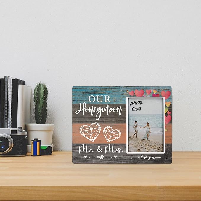 KU-DaYi Honeymoon Picture Frames for Mr Mrs, Wedding Picture Frame, Wedding Gifts for Newlyweds Couples Bride, Marriage License Frame, Newlywed Honeymoon Gifts, Honeymoon Keepsake Frame