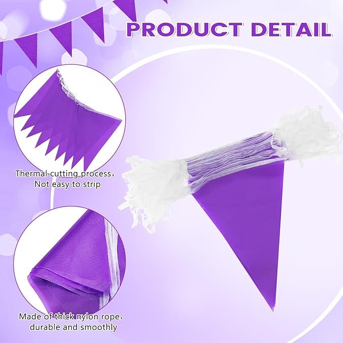 100 Feet Pennant Banners Flags 75 Solid String Triangle Flags for Grand Opening, Carnival Theme Birthday Party Decoration Outdoor Events Classroom Decoration(Purple)