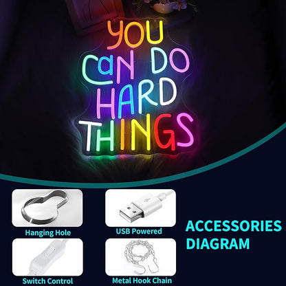 Neon Sign, JGHTURIE You Can Do Hard Things Neon Signs for Wall Decor Led Lights Signs for Classroom Office Business Library Bar Party Art Decoration USB Powered