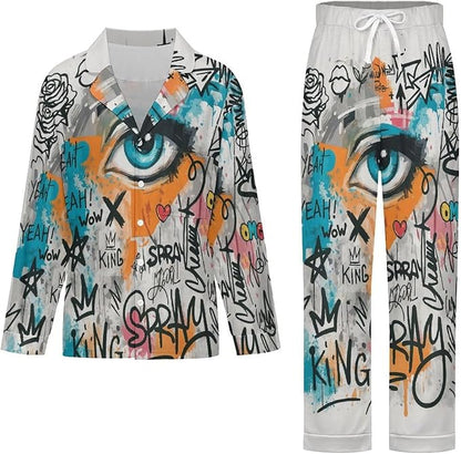 Lemons Leaves Ceramic Style Womens Pajama Set Long Sleeve Pajamas Top And Pants Soft Loungewear Pjs Sets