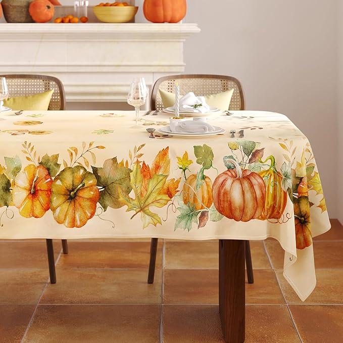 Fall Tablecloth Rectangle 52x70 Inch, Autumn Thanksgiving Harvest Orange Pumpkin Table Cloth Washable Spillproof Table Cover for Halloween Party, Picnic & Dinner Decor