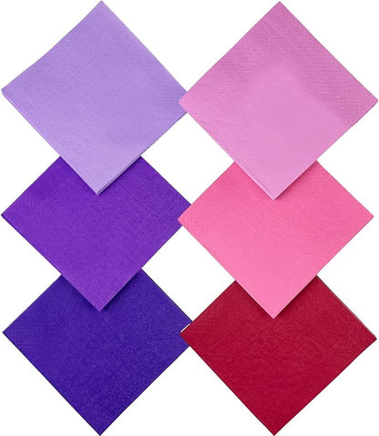 PinkPurple Cocktail Napkins 6 colors 5 * 5inch disposable Beverage Napkin paper for Cocktail, Wedding, Dinner，Brithday Party Dessert Wine Paper Napkins（ 120 Count）