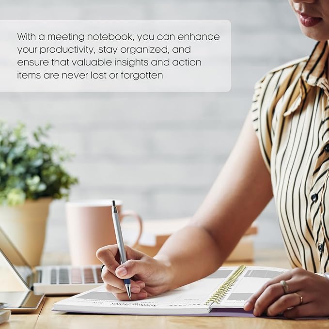 Taja Meeting Notebook for Work Organization - Work Planner Notebook with Action Items, Agenda Planner for Note Taking, 160 Pages (6.9" X 9.9") Project Organizer for Men & Women - Lavender