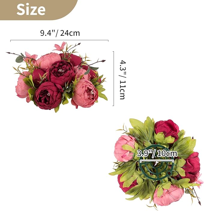 NUPTIO Flower Balls Flowers for Centerpieces: 2 Pcs 9.4 inch Diam Pink & Red Artificial Peony Fake Flower Ball Arrangement Bouquet Center Pieces for Tables Wedding Centerpiece Decorations