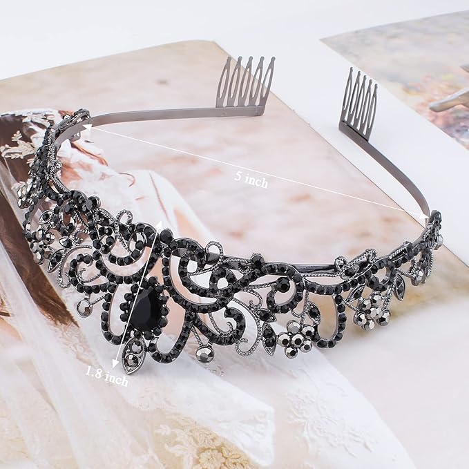COCIDE Tiara Crowns Crystal Headband Princess Rhinestone Crown with Combs Bride Headbands Bridal Wedding Prom Birthday Party Hair Accessories Jewelry for Women and Girls (L BLACK)