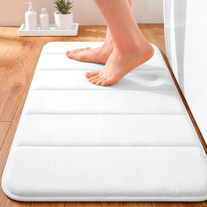 OLANLY Memory Foam Bath Mat 24x16, Super Soft Absorbent Bathroom Rugs, Quick Dry, Machine Washable Shower Floor Rugs, Bathmat Carpet, Bathroom Home Decor Accessories, White