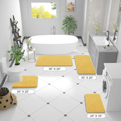 OLANLY Bathroom Rugs 47x17, Extra Soft Absorbent Chenille Bath Rugs, Rubber Backing Quick Dry, Machine Washable Bath Mats for Bathroom Floor, Tub and Shower, Home Decor Accessories, Yellow