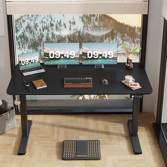 Furmax 55 x 24 Inches Electric Height Adjustable Standing Desk Large Sit Stand Up Desk Home Office Computer Desk Memory Preset with T-Shaped Metal Bracket, Black