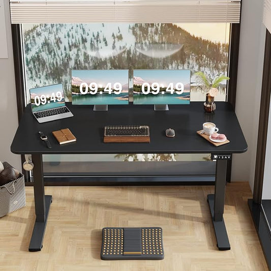 Furmax 55 x 24 Inches Electric Height Adjustable Standing Desk Large Sit Stand Up Desk Home Office Computer Desk Memory Preset with T-Shaped Metal Bracket, Black