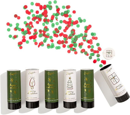 Cue the Confetti Christmas Box (6 Confetti Poppers) – Biodegradable Holiday Confetti Poppers for Parties, Stocking Stuffers & Festive Celebrations – Eco-Friendly & Spring Loaded for Noise Free Fun.