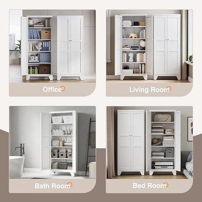 Yizosh Metal Storage Cabinet with 2 Doors and 4 Adjustable Shelves - 71" White Kitchen Pantry Storage 4-Tier Tall Steel Cabinets Locker for Kitchen, Living Room, Dining Room