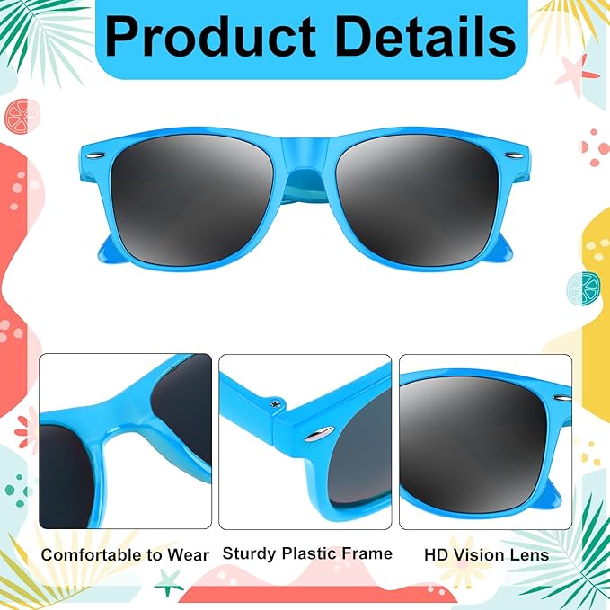 NEBURORA 6 Pack Light Blue Neon Sunglasses Bulk Retro Colorful Party Glasses for Adult Men Women Birthday Wedding Summer Beach Pool Party Supplies