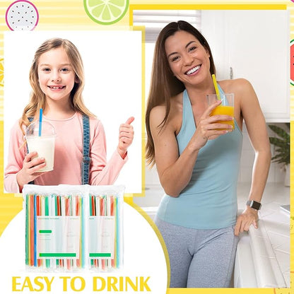 Tessco for you 3200 Pcs 9.84 Inch Jumbo Smoothie Straws Bulk Large Plastic Disposable Bubble Tea Straws Wide-Mouthed Individually Wrapped for Tall Homemade Milkshakes Drinking (Colorful)
