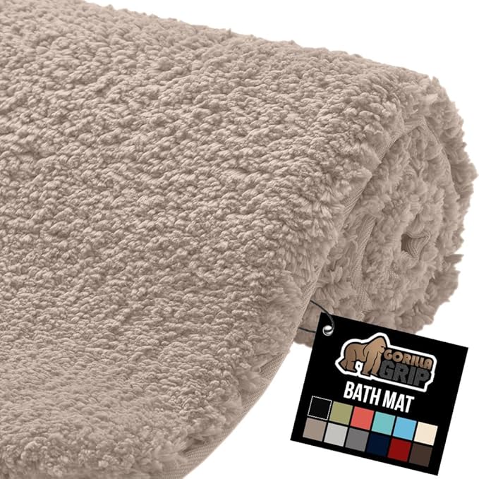 GORILLA GRIP Bathroom Rugs, 60x24, Ultra Soft Absorbent Mat, Thick Plush Bath Rug, Machine Washable, Microfiber Quick Dry, Mats for Shower, Bathtub and Floor, Home Decor Accessories, Beige