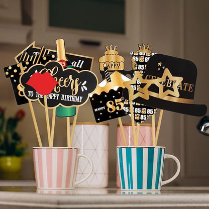 LINGTEER Happy 85th Birthday Party Photo Booth Props,Cheers to 85th Birthday 85th Years Old Bday Party Centerpieces Props Decorations Sign.