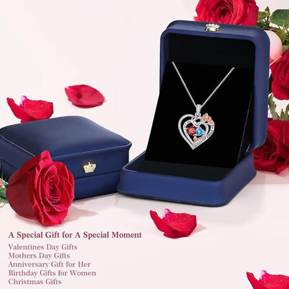 Iefil Christmas Gifts for Wife Women - 925 Sterling Silver Double Birthstone Necklace, Anniversary Birthday Gifts for Women, Jewelry Gift for Wife Girlfriend Mom Her