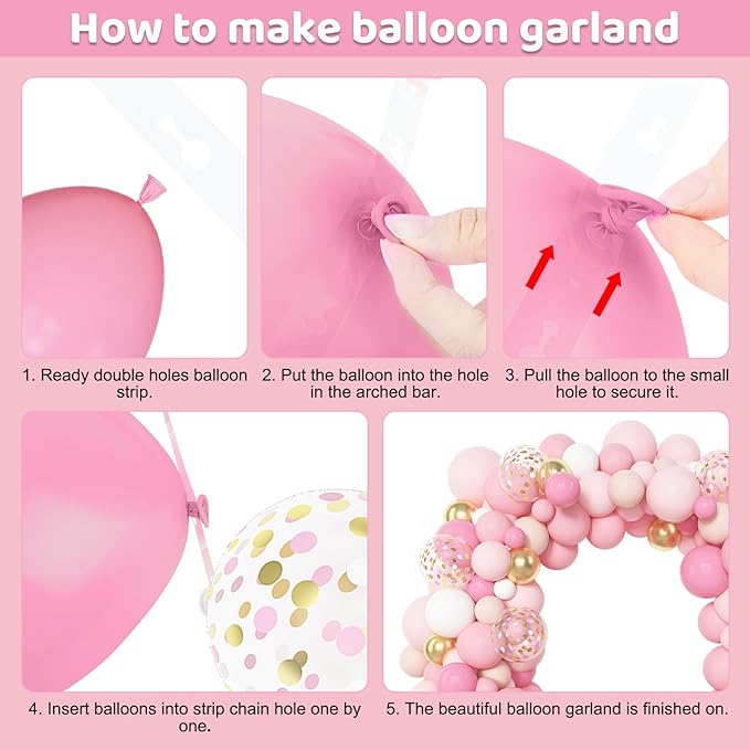 Amandir 144Pcs Pink Balloons Garland Arch Kit Light Pink Gold White Confetti Latex Metallic Balloons for Girl Birthday Baby Shower Wedding Graduation Party Decorations Supplies
