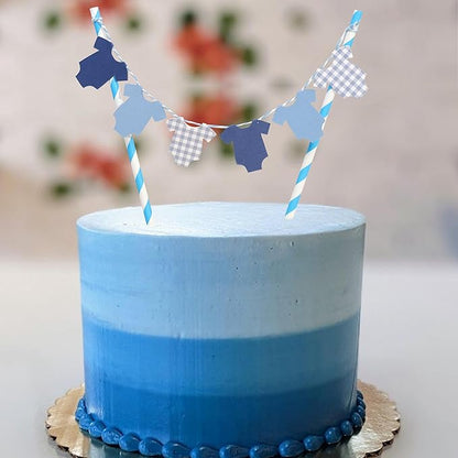 Blue Baby Shower Cake Topper - Blue Bodysuit Gingham Cake Topper,Gender Reveal Decor,Baby Shower Cake Decorations,Gingham Onesie Party Decorations (blue-2)