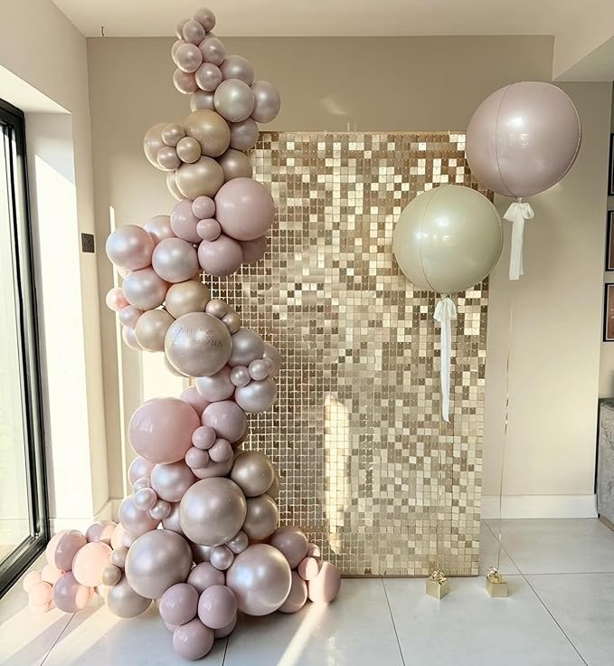 Shimmer Wall Backdrop Champagne Gold Square Sequin Wall Panel Backdrop Decor for Wedding, Anniversary, Birthday, Party, 12 Panels