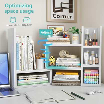 Desk Shelves Desktop Organizer Shlef - White Office Organization for Top of Desk Organizers and Accessories Corner Bookshelf Table Top Shelving Small Hutch Decorations for Women Office