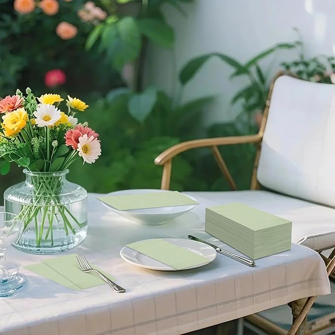 100 Pcs Sage Green Paper Napkins Disposable - Sage Green Guest Dinner Napkins for Bathroom Bridal Shower Wedding Birthday Anniversary Party