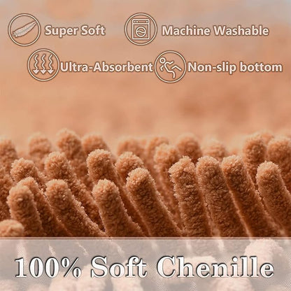 Bathroom Rugs Sets 3 Piece Non Slip Extra Absorbent Shaggy Chenille Bathroom Rugs and Mats Sets, Soft & Dry Bath Rug/Mat Sets for Bathroom Washable Carpets