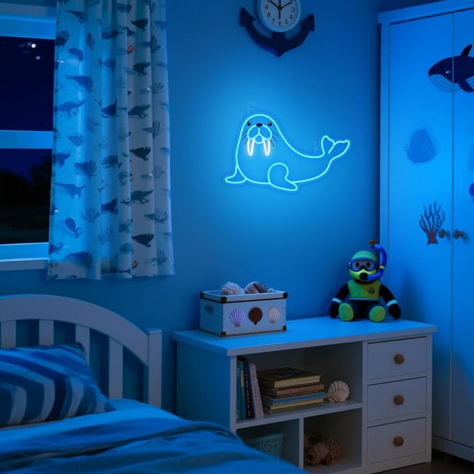 Walrus Neon Sign, Dimmable Wall Decor Light. Birthday Party Decorations for Home, Patio, Garden, Bars, Restaurants, Hotels, Stores, Clubs, Gift for Friends Family and Kids
