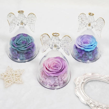 Miofula Preserved Flower Rose Birthday Gifts for Mom, Glass Angels Figurines with Forever Real Rose Gifts for Women Mom Grandma, Angels Gifts for Valentines Day Christmas Anniversary