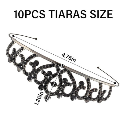 10 Pcs Black Crown Tiaras Headband for Women Girls - Bulk Crystals Princess Tiara Black Swan Crowns Costume Accessories Outfits Gothic Vampire Crown for Prom Pageants Halloween Cosplay Parties