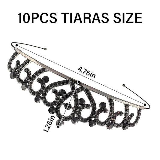 10 Pcs Black Crown Tiaras Headband for Women Girls - Bulk Crystals Princess Tiara Black Swan Crowns Costume Accessories Outfits Gothic Vampire Crown for Prom Pageants Halloween Cosplay Parties
