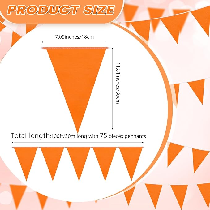 100 Feet Pennant Banners Flags 75 Solid String Triangle Flags for Grand Opening, Carnival Theme Birthday Party Decoration Outdoor Events Classroom Decoration(Orange)