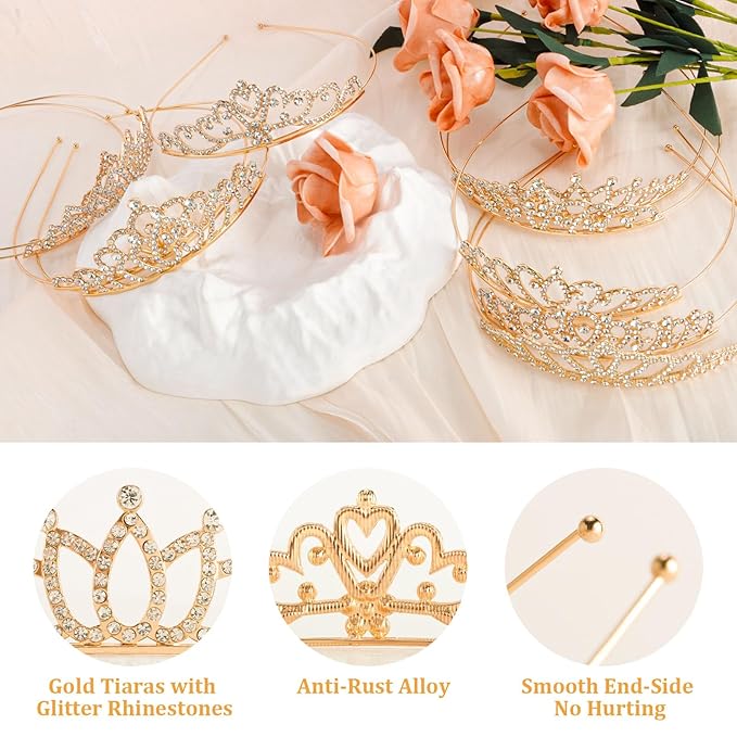 10 Pcs Gold Tiaras Crowns Headbands for Women Girls Princess Tiara Bulk Crown Rapunzel Crown for Wedding Birthday Crystal Tiara for Prom, Bride, Pageant, Halloween