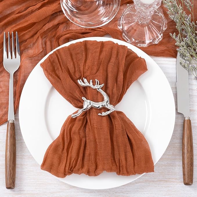 Socomi Terracotta Cheesecloth Napkins Fall Burnt Orange Thanksgiving Cheese Cloths Gauze Set of 24 Boho Washable Dinner Table Napkins for Wedding Party Baby Shower Birthday Party Decor