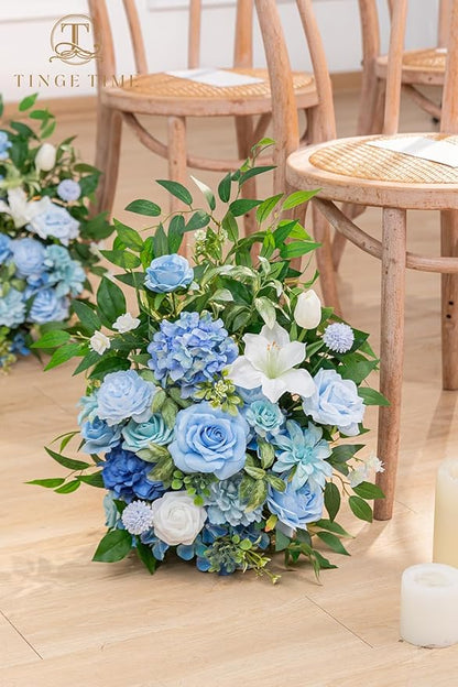 TINGE TIME Free-Standing Artificial Flower Set of 2, Table Centerpiece with Rubber Pad, Silk Fake Flower for Wedding Centerpiece Archway Aisle Welcome Entrance (Provence Blue)