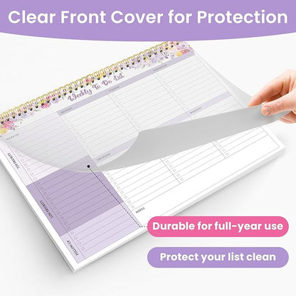 Weekly To Do List Notepad with 52 Undated Sheets（8.5"×11"）- Undated Weekly Planner Notepad for Office Desk Accessories and Supplies - Lavender Charm