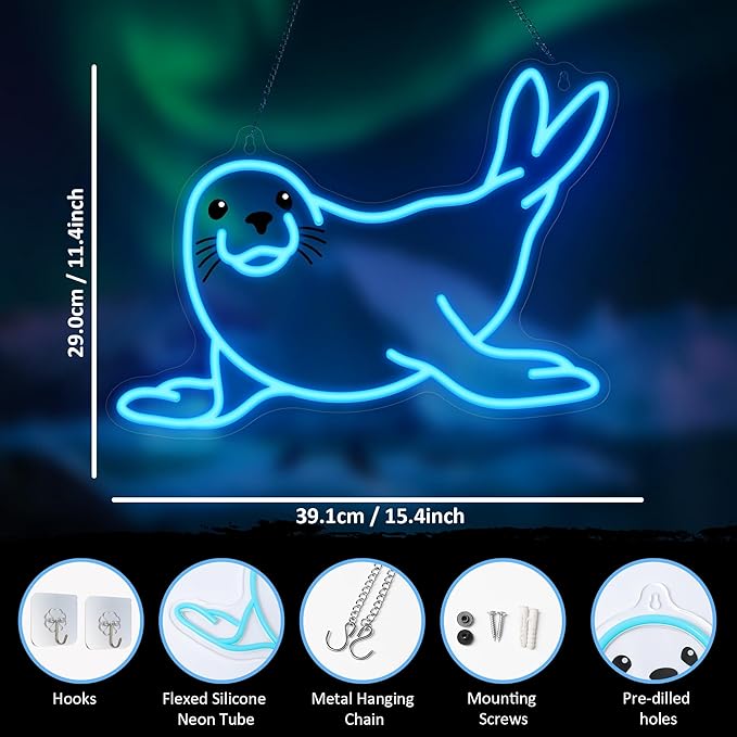 Seal Neon Sign, Dimmable Wall Decor Light. Birthday Party Decorations for Home, Patio, Garden, Bars, Restaurants, Hotels, Stores, Clubs, Gift for Friends Family and Kids